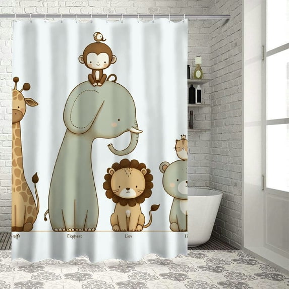 Orinice Cute Baby Animals Bathroom Decor Set with Hooks, Colorful Luxurious Graphic Print Polyester Fabric Shower Curtain Set, Mother's Day Decor for Bathroom, 100% Polyester Fiber 69x72