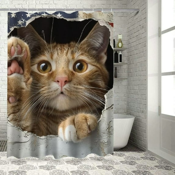 Orinice Cute Cat Bathroom Decor Set with Hooks, Colorful Luxurious Graphic Print Polyester Fabric Shower Curtain, Modern Chic Design, Multi Size Options 69x72