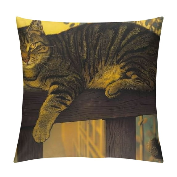 Orinice Cute Cat Graphic Decorative Cushion Throw Pillow Cover for Home Couch Living Room Bed Sofa - Autumn Collection, Short Plush, Printed on Both Sides, 1PC 20x20in