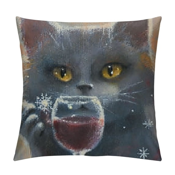 Orinice Cute Cat Graphic Decorative Cushion Throw Pillow Cover for Home Couch Living Room Bed Sofa Pillow Case Winter Season Square 1PC 24x24in