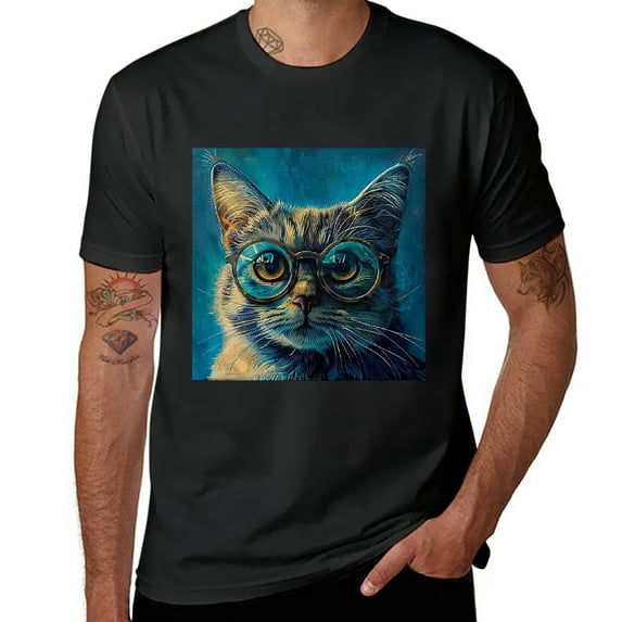 Orinice Cute Cat Mother's Day Graphic Tees Funny Men's Novelty Casual Letter Graphic Crewneck T-Shirt 3XL