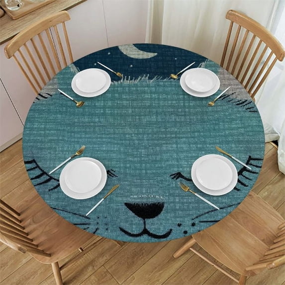 Orinice Cute Cat Round Table Cover Stain Resistant Washable Indoor Outdoor Tablecloth Kitchen Dining Wedding Parties 100% Polyester Fiber 42-46