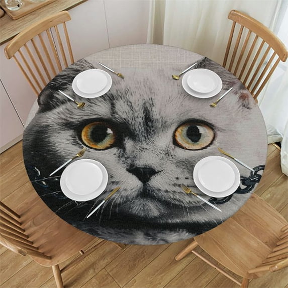 Orinice Cute Cat Round Table Cover Stain Resistant Washable Indoor Outdoor Tablecloth Kitchen Dining Wedding Parties 100% Polyester Mother's Day 31-35