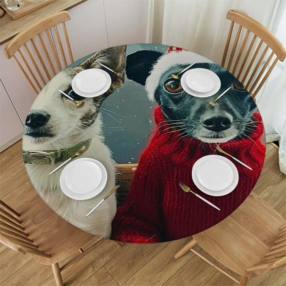 Orinice Cute Cat Round Table Cover Stain Resistant Washable Indoor Outdoor Tablecloth Kitchen Dining Wedding Parties Waterproof Fabric 100% Polyester Christmas 31-35
