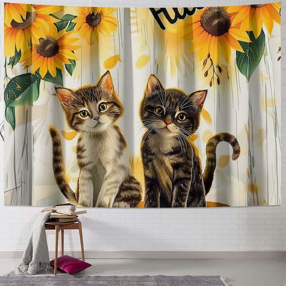 Orinice Cute Cat Sunflower Tapestry Wall Hanging Unique Style for Home Decor - Graphic Tapestries for Living Room, Bedroom, Apartment, and Dorm 40x30inch