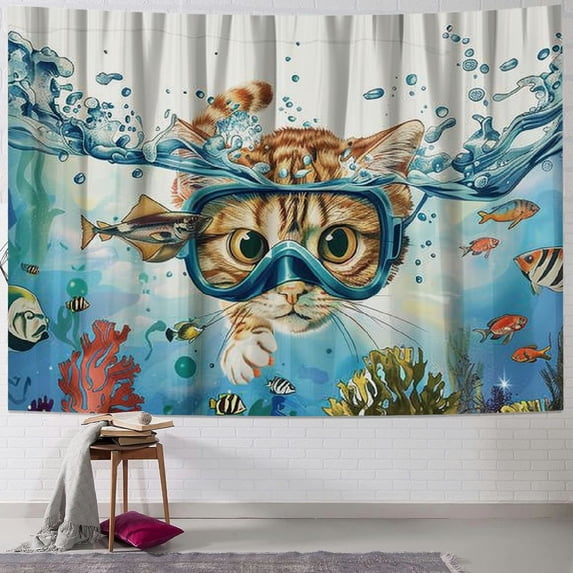 Orinice Cute Cat Tapestry Wall Hanging Unique Style Graphic Tapestries for Home Decor in Living Room Bedroom Apartment Farmhouse Dorm 40x30inch