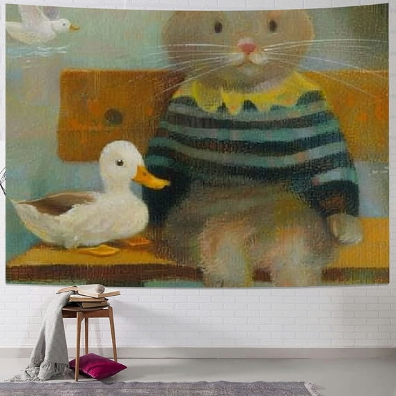 Orinice Cute Cat Tapestry Wall Hanging Unique Style for Home Decor | Graphic Tapestries Art for Living Room Bedroom | Dorm Decorations, Perfect Mother's Day Gift 50x40inch