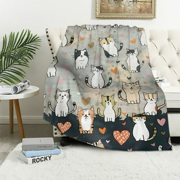Orinice Cute Cats Sherpa Fleece Throw Blanket for Couch Bed, Soft Cozy Kitten Animal Print Flannel Blanket Warm Lightweight Fuzzy Plush Blanket Cat Lover Gifts for Kids Adults 40x50in