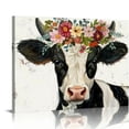 thumbnail image 1 of Orinice Cute Cow Canvas Wall Art Baby Animal Picture for Nursery Farm Animal Wall Decor Cow with Flowers  Baby Cow Cattle Painting with Flower Crown Artwork Brown Cow Wall 20x16in, 1 of 6