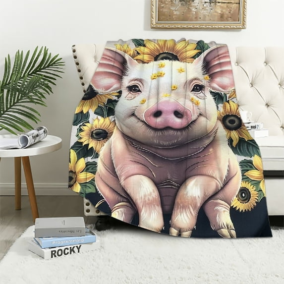 Orinice Cute Pig Sunflower Blanket Gifts for Adults Kids Cartoon Piggy Piglet Flannel Throw Blankets Soft Comfy Lightweight for Home Decor Couch Bed Sofa 50x60in