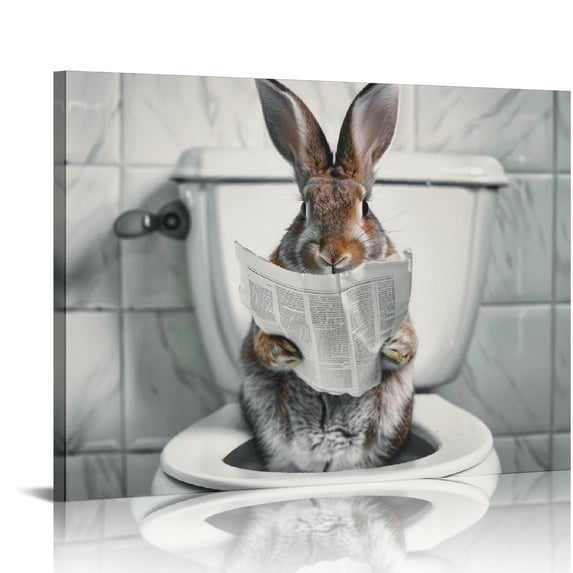 Orinice Cute Rabbit Bathroom Wall Art - Farmhouse Style Animals Bathroom Wall Decor Black and White Canvas Wall Art Ready To Hang for Living Room,Bedroom,Bathroom Decor 16x12in