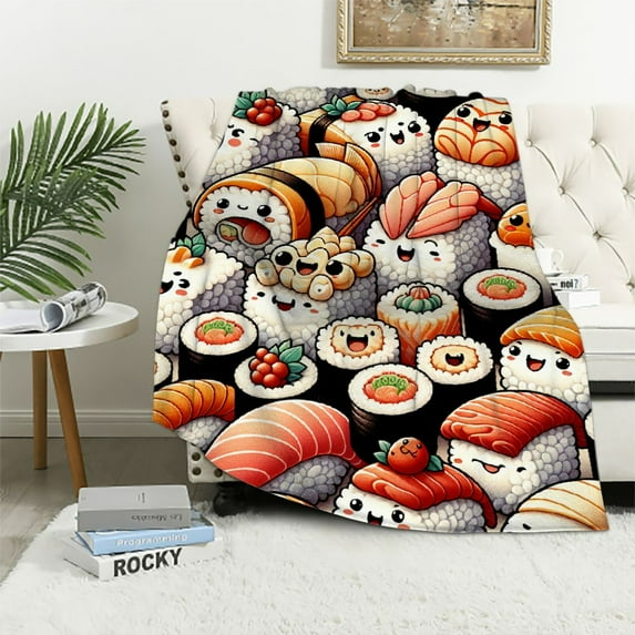 Orinice Cute Sushi Characters Warm Lightweight Blanket Soft Fleece Blankets All Seasons Excellent Hand Feel Blanket 50x60in