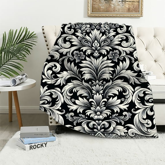 Orinice Damask Pattern Warm Lightweight Blanket Soft Fleece Throw Blanket for All Seasons - Ideal for Living Rooms, Sofas, and Office Decor - Cow Gifts Blanket with Multiple Sizes Available 50x60in