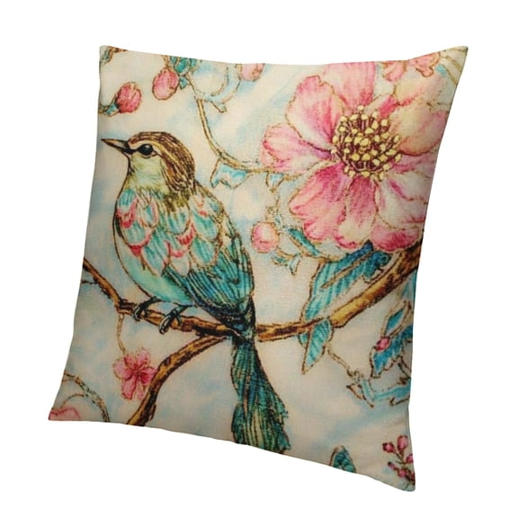 Orinice   Decorative Throw Pillow Cover Turquoise Blue   Embroidery, Printed, Peacock Pillow Case, Floral Contemporary Style - Maurya Elegance 12x12in