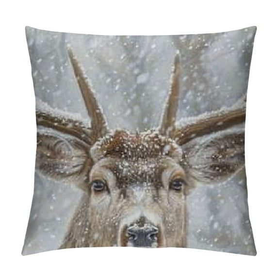 Orinice Deer Antlers Snow Graphic Decorative Throw Pillow Cover with Zipper Closure Winter Theme for Home Couch Living Room Bed Sofa, 1PC 12x12in