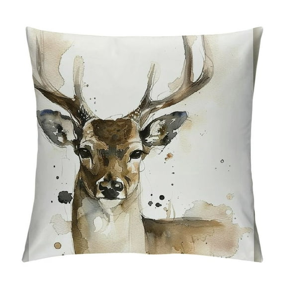 Orinice Deer Antlers Watercolor Graphic Decorative Pillow Cover for Home Couch Living Room Bed Sofa 12x12in