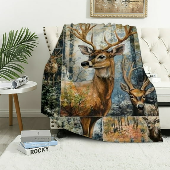 Orinice Deer Blanket, Fawn Blanket, Hunting Blanket, Hunting Gifts for Men, Deer Hunting Gifts for Men, Deer Throw Blanket, Deer Print Blanket, Deer Blankets for Men Birthday Christmas 40x50in
