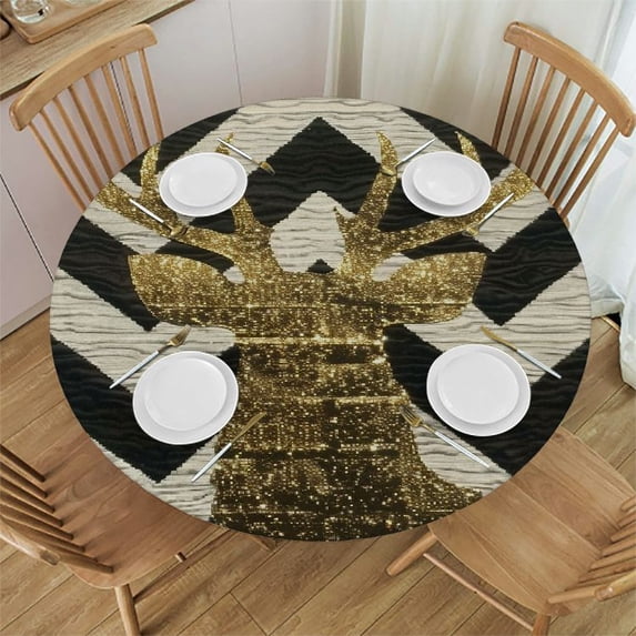 Orinice Deer Chevron Art Deco Round Table Cover Stain Resistant Washable Indoor Outdoor Tablecloth Kitchen Dining Wedding Parties 100% Polyester Fiber 54-58