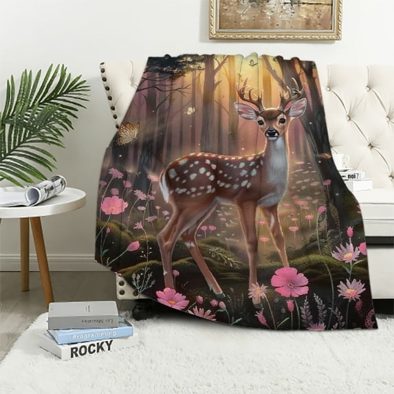 Orinice Deer Fluffy Soft Throw - Flannel Throw-Anti-Pilling Blanket Throws - Bed Throw Blankets - Versatile Blanket Home Decor for Bed Sofa Travel 50x60in