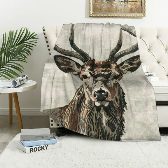 Orinice Deer Head Warm Lightweight Blanket Soft Fleece Throw Blanket for All Seasons - Living Room Sofa Decor Cow Gifts - Exquisite Flannel Material Blanket in Multiple Sizes 40x50in