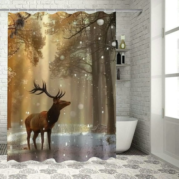 Orinice Deer Snow Forest Bathroom Decor Set with Hooks - Colorful Luxurious Polyester Fabric Shower Curtain Set for Bathroom 69x72