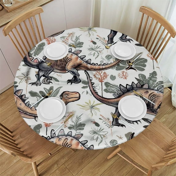 Orinice Dinosaur Round Table Cover Stain Resistant Washable Indoor Outdoor Tablecloth Kitchen Dining Wedding Parties Table Cloth 100% Polyester Fiber 31-35