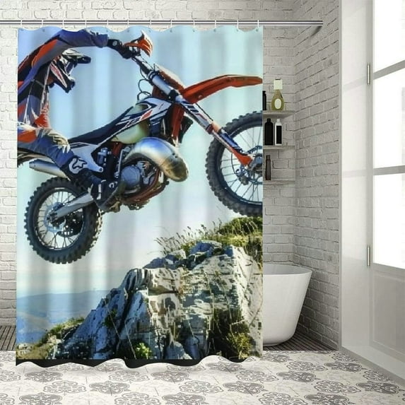 Orinice Dirt Bike Bathroom Decor Set Colorful Luxurious Graphic Print Polyester Fabric Shower Curtain Set with Hooks 60x72