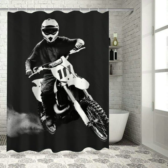 Orinice Dirt Bike Rider Bathroom Decor Set, Colorful Luxurious Polyester Fabric Fashion Shower Curtain Set with Hooks, Waterproof Bathroom Decor, Multi Size 36x72