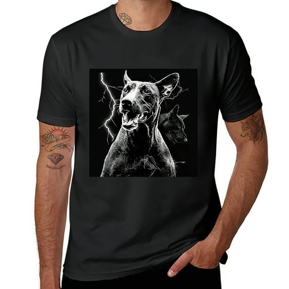 Orinice Dog Lightning Music Album Cover T-Shirt Men Men's Novelty Casual Letter Graphic Crewneck Tee Half Sleeve Top 3XL