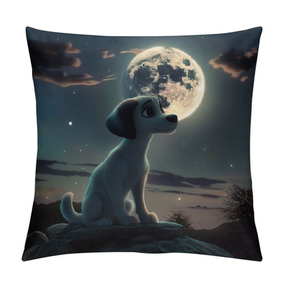 Orinice Dog Moon Night Graphic Decorative Pillow Cover for Home Couch Living Room Sofa - Short Plush Material, Invisible Zipper Design, 1PC 12x12in