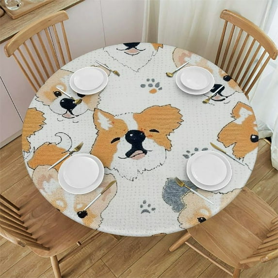 Orinice Dog Pattern Dog's Paw Print Furry Art Round Table Cover Stain Resistant Washable Indoor Outdoor Tablecloth Kitchen Dining Wedding Parties 100% Polyester Fiber 42-46