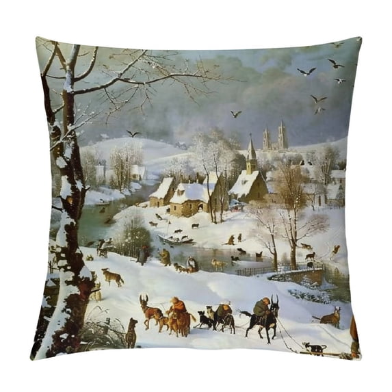 Orinice Dog Sled Graphic Decorative Cotton Linen Throw Pillow Cover Winter Style for Home Bedroom Living Room Sofa, 1PC 18x18in