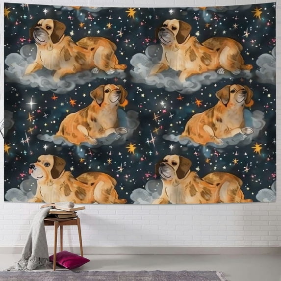 Orinice Dog Stars Space Art Tapestry Wall Hanging Unique Style Home Wall Decor for Living Room Bedroom Farmhouse Dorm 60x50inch