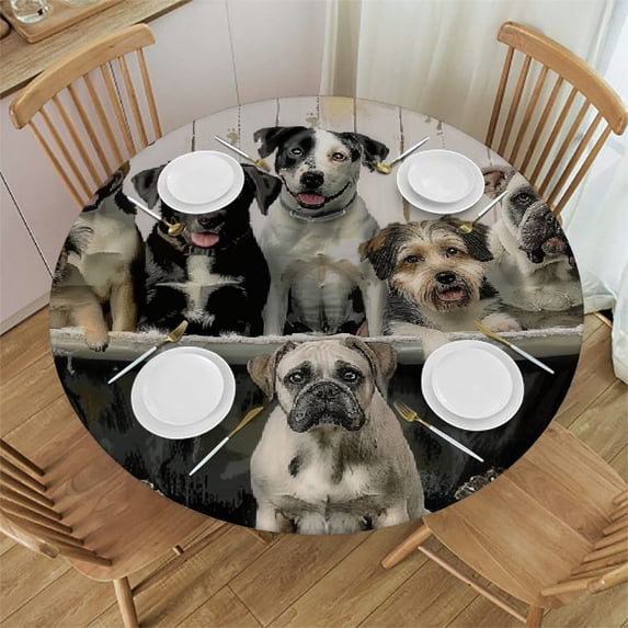 Orinice Dogs in Bathtub Round Table Cover Stain Resistant Washable 100% Polyester Fiber Perfect for Indoor Outdoor Kitchen Dining Wedding Parties Tablecloth 46-50