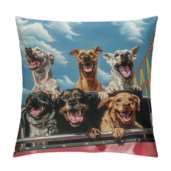 Orinice Dogs Roller Coaster Graphic Decorative Throw Pillow Cover for Home Couch Living Room Bed Sofa 22x22in