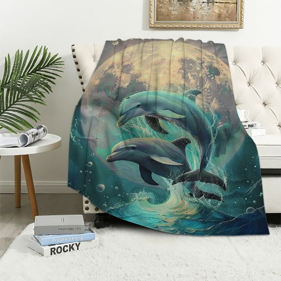 Orinice Dolphin Throw Blanket for Home Decoration Soft Lightweight Blanket Breathable and Moisture Absorption for All Season for Couch/Bed, 40x50in