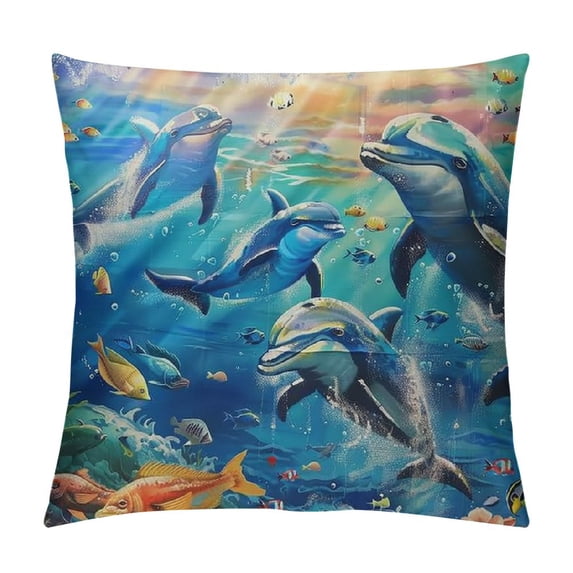 Orinice Dolphins Fish Ocean Graphic Decorative Throw Pillow Cover for Home Couch Living Room Bed Sofa - High-Quality, All-Year Round Use - 1PC 22x22in