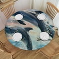 thumbnail image 1 of Orinice Dolphins Ocean Sky Round Table Cover Stain Resistant Washable Indoor Outdoor Tablecloth Kitchen Dining Wedding Parties Outdoor Fitted 100% Polyester Fiber 46-50, 1 of 8