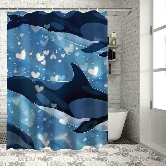 Orinice Dolphins Water Love Bathroom Decor Set - Colorful Luxurious Polyester Fabric Shower Curtain Set with Hooks 36x72