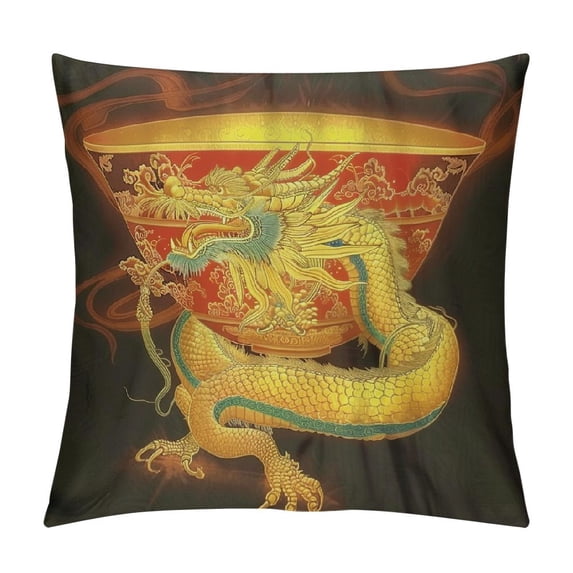 Orinice Dragon Art Emperor Huizong of Song Cloisonnism Graphic Decorative Pillow Cover for Home Couch Living Room Sofa Square Pillow Case 1PC 20x20in