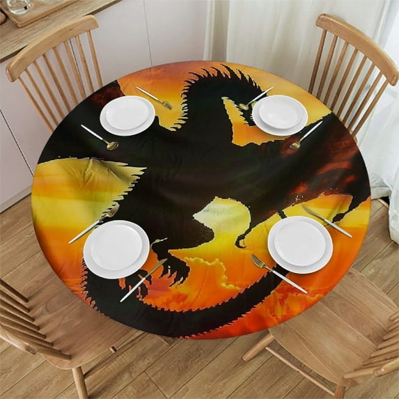 Orinice Dragon Sky Sunset Round Table Cover Stain Resistant Washable Indoor Outdoor Tablecloth Kitchen Dining Wedding Parties 100% Polyester Fiber 54-58