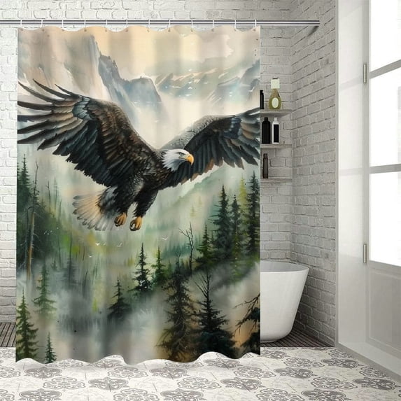 Orinice Eagle Forest Mountains Bathroom Decor Set with Shower Curtain, Colorful Luxurious Graphic Print Polyester Fabric, Chic Modern Style, 100% Polyester Fiber, Multi Size Shower Curtain