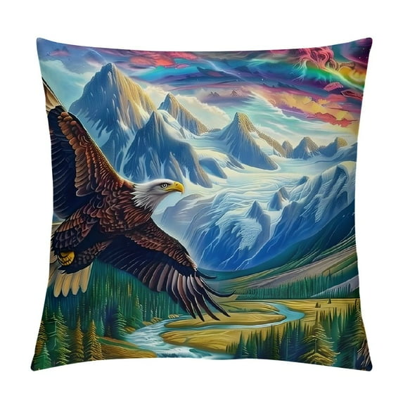 Orinice Eagle Mountain River Graphic Decorative Throw Pillow Cover for Home Couch Living Room Bed Sofa, 1PC 20x20in
