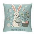 thumbnail image 1 of Orinice Easter Throw Pillow Cover,  Cute Rabbit and A Bouquet of Flowers with Blue Background Pillow Cases, Happy Easter Eggs Pattern Spring Cushion Cover Decoration for Home Decor White, 1 of 5