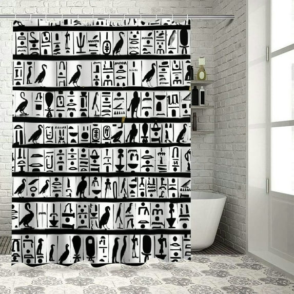 Orinice Egyptian Hieroglyphics Bathroom Decor Set with Hooks, Luxurious Graphic Print Polyester Fabric Shower Curtain for Bathroom, Multiple Sizes and Colors 36x72