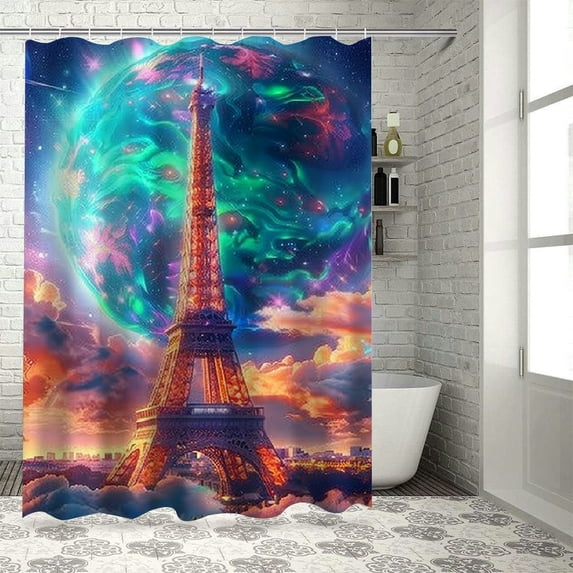 Orinice Eiffel Tower Bathroom Decor Set Colorful Luxurious Graphic Print Polyester Fabric Fashion Shower Curtain with Hooks 60x72