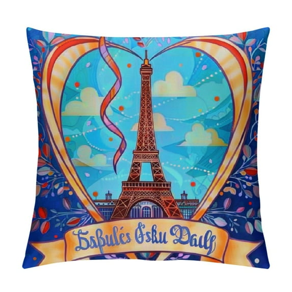 Orinice Eiffel Tower Graphic Decorative Cushion Throw Pillow Cover for Home, Couch, Living Room, Bed, Sofa - French National Day Aesthetic Decor - 1PC 12x12in