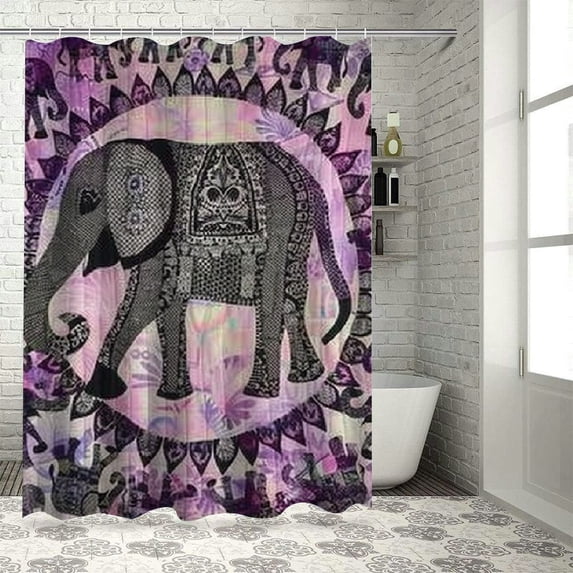 Orinice Elephant Bathroom Decor Set with Hooks, Colorful Graphic Print Polyester Fabric Shower Curtain for Home Decoration, Waterproof and Easy to Install 60x72