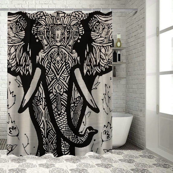 Orinice Elephant Heart Pattern Bathroom Decor Set - Colorful Luxurious Polyester Fabric Shower Curtain with Hooks for Home Bathroom Decoration 60x72