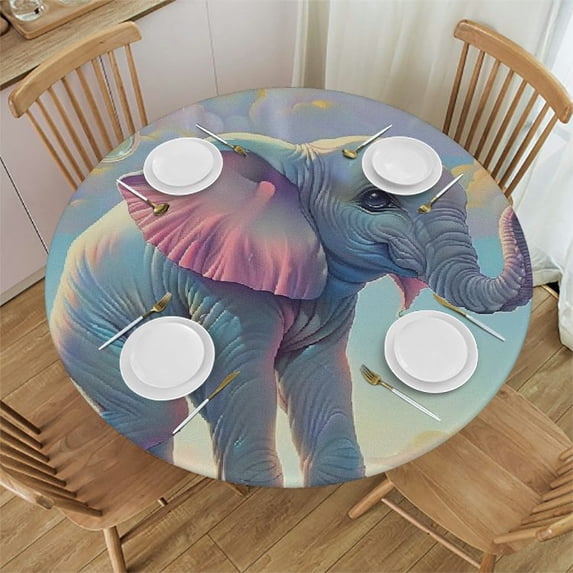 Orinice Elephant Round Table Cover Stain Resistant Washable Indoor Outdoor Tablecloth Kitchen Dining Wedding Parties Waterproof Fabric 100% Polyester 31-35